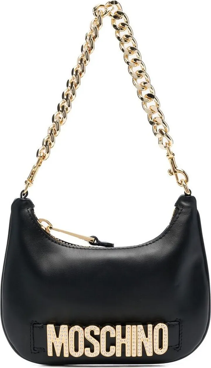 Crystal-Logo Leather Shoulder Bag