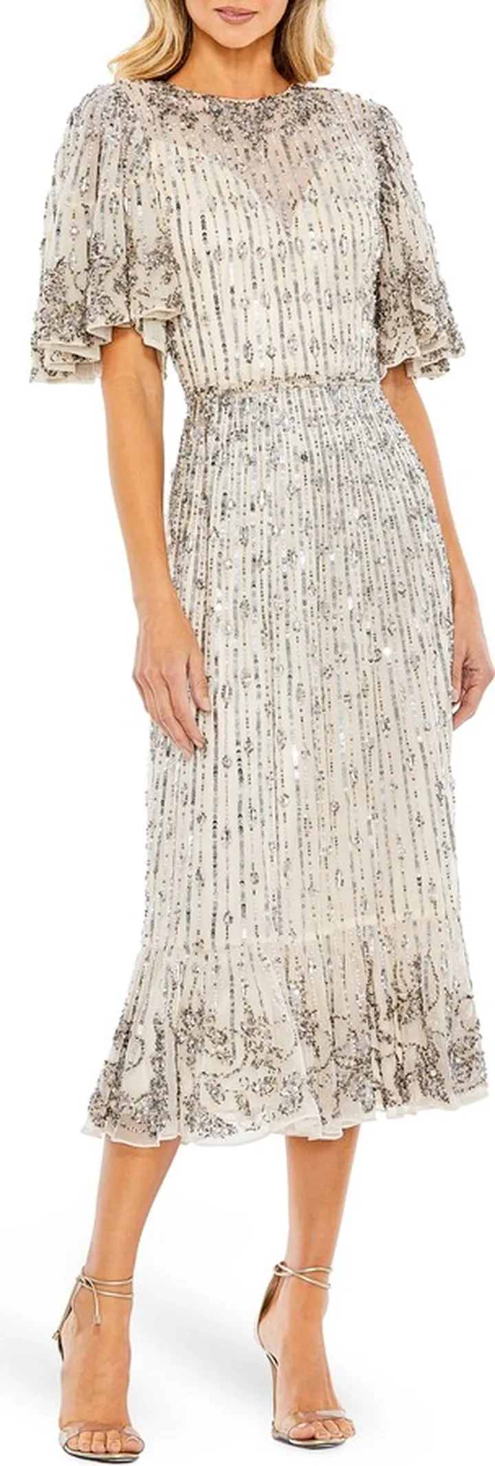 Sequin Flounce Sleeve Tulle Cocktail Dress