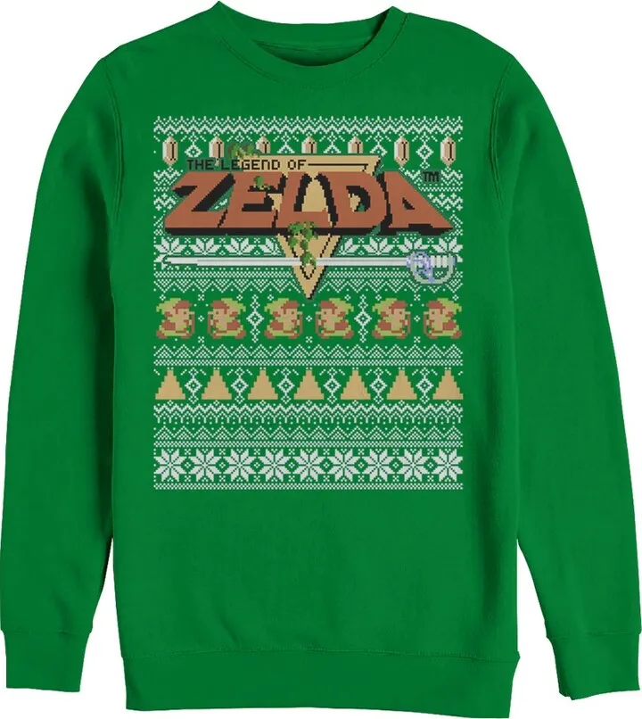 Men's Nintendo Ugly Christmas Legend of Zelda Sweatshirt - Kelly Green - 3X Large
