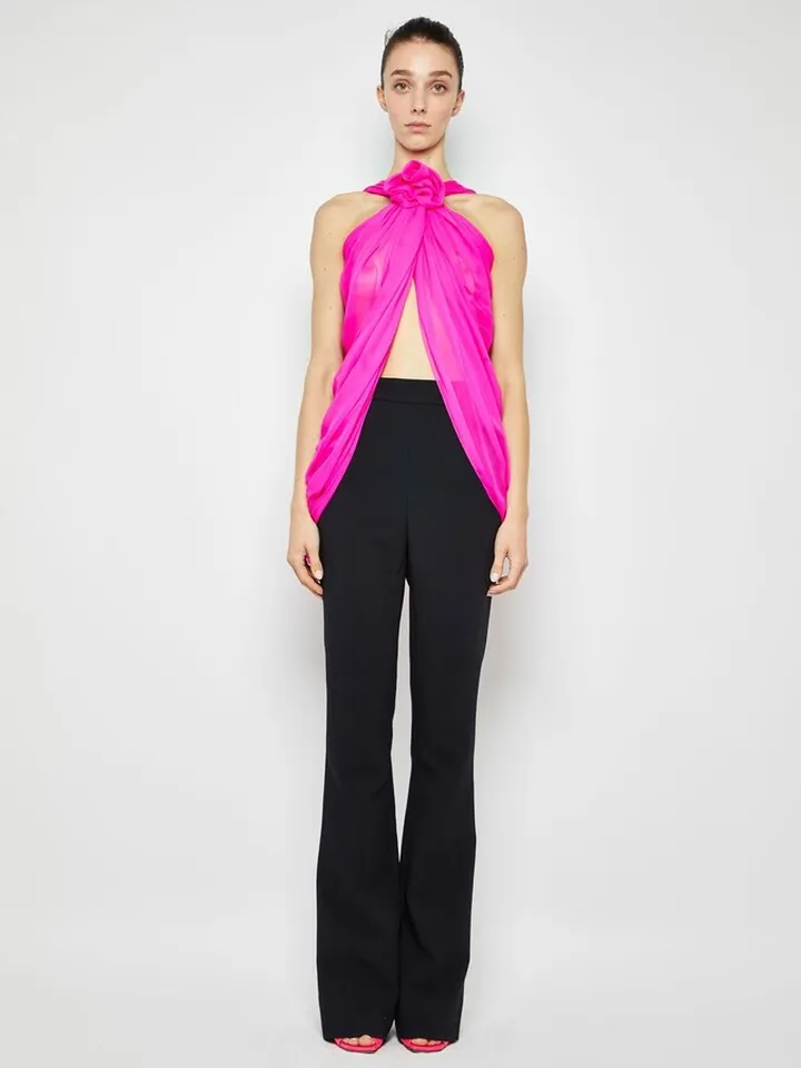 Ella halter draped open chiffon top