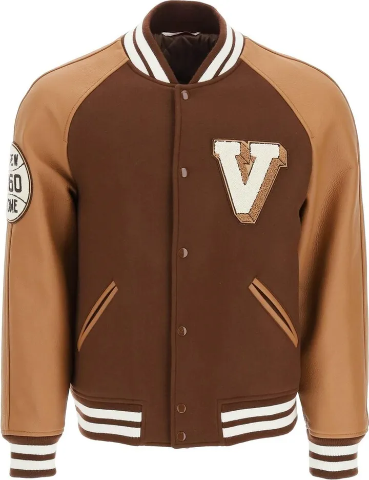 Valentino Varsity Bomber Jacket With Leather Sleeves