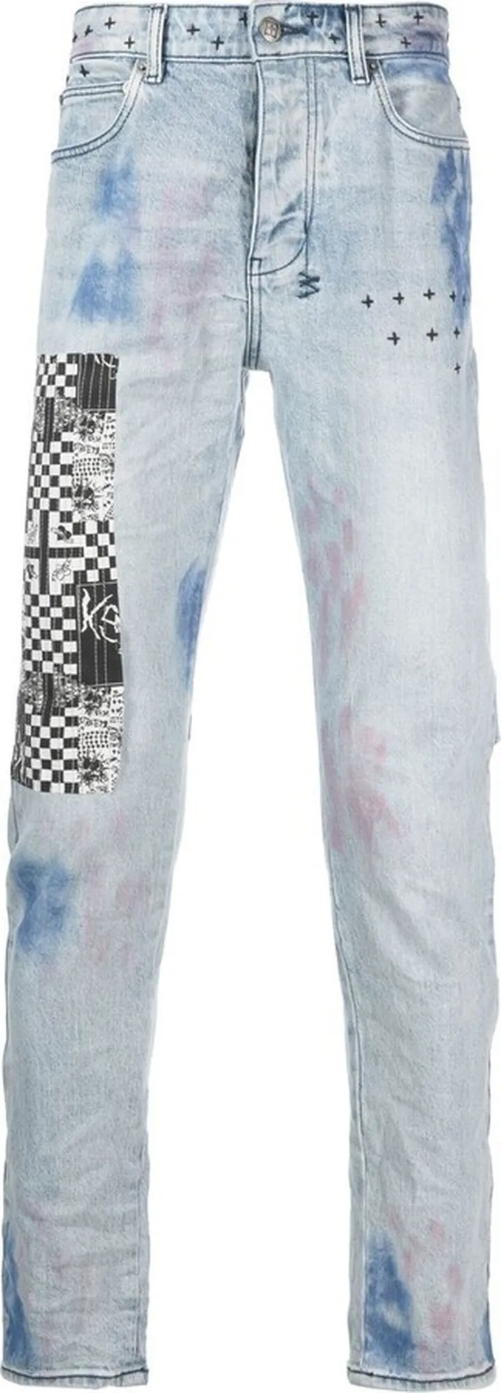 Blue Patchwork Slim-Fit Jeans