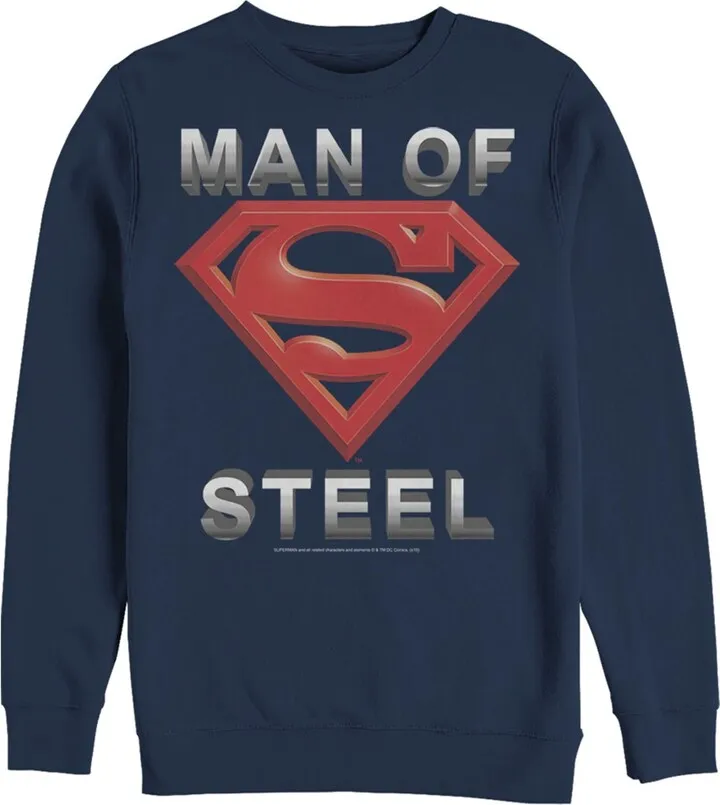 Men's Superman Man of Steel Beveled Logo Sweatshirt - Navy Blue - Large
