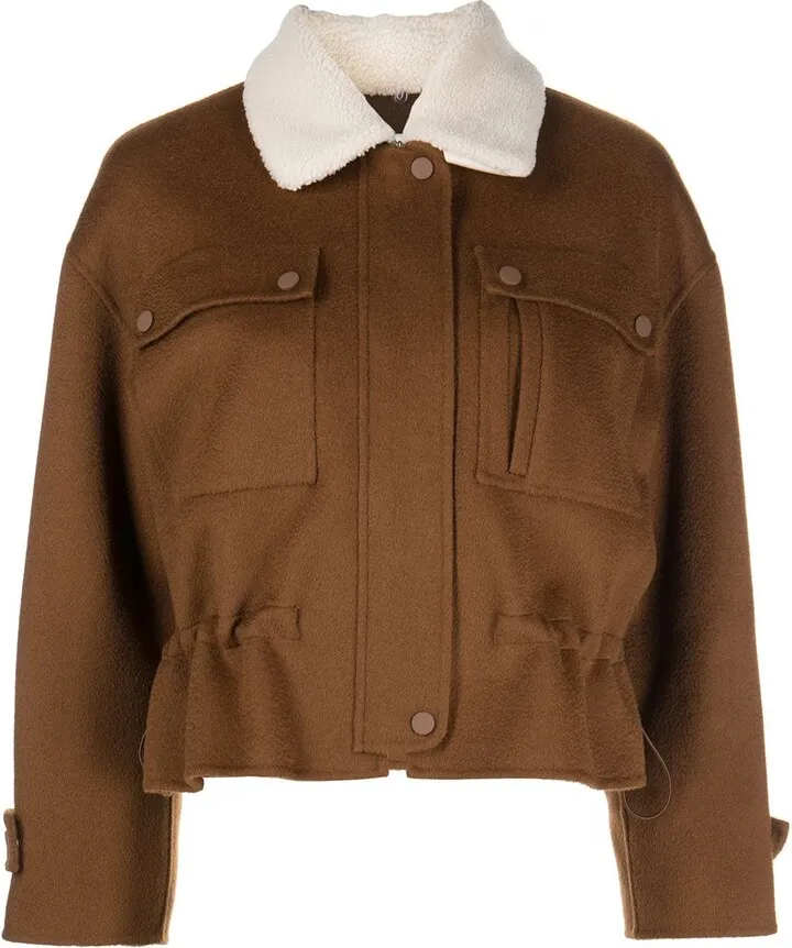 Shearling-Collar Knitted Jacket