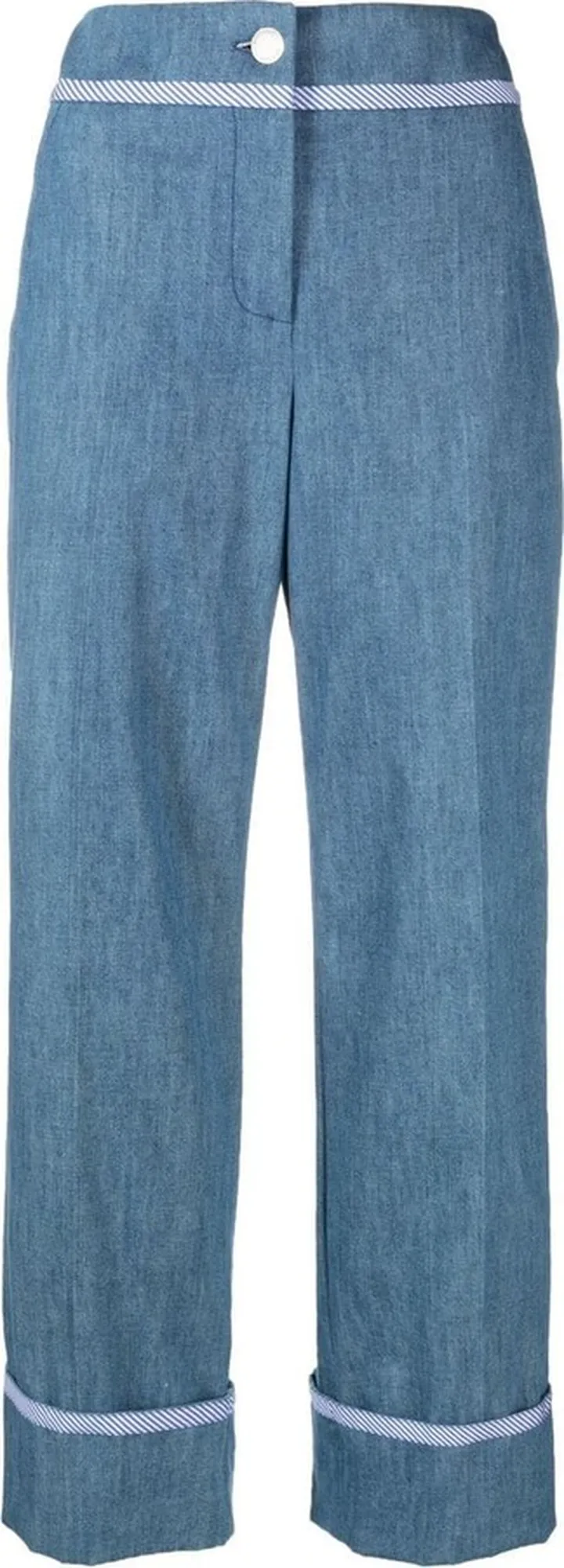 Ribbon-Trim Cropped Flared Trousers
