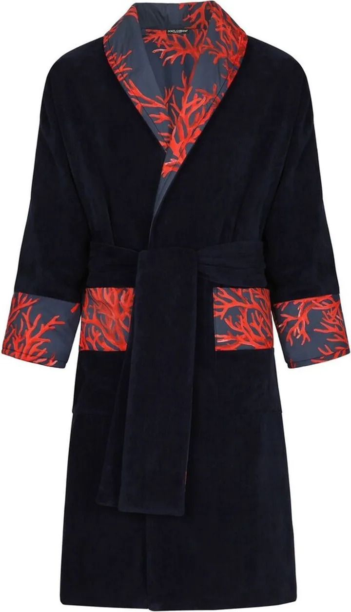 Coral-Print Cotton Bathrobe