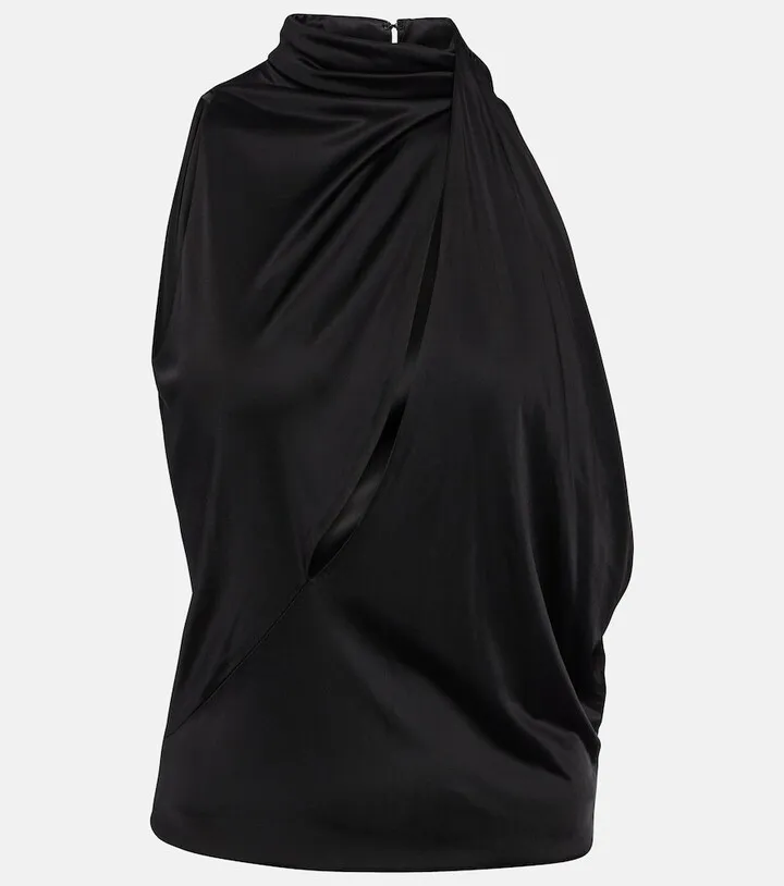 Cutout turtleneck satin top