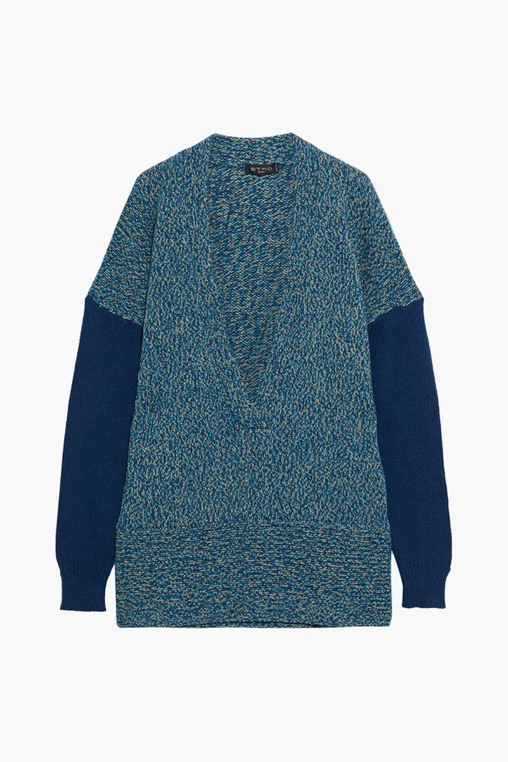 Two-tone marled wool and cashmere-blend sweater