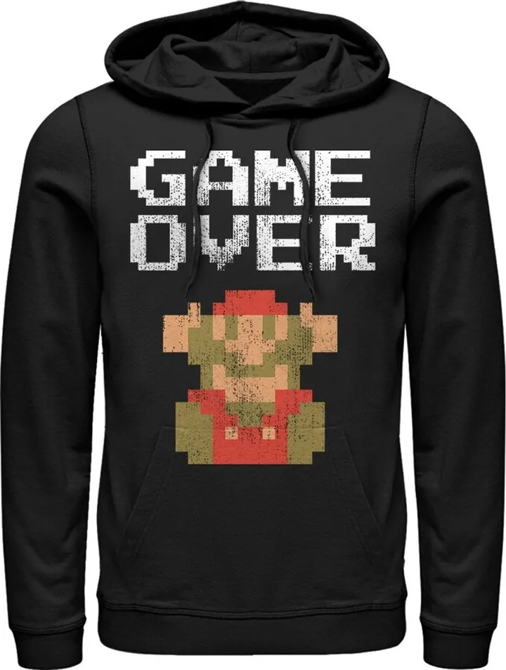 Men's Nintendo Mario Game Over Pull Over Hoodie - Black - Medium