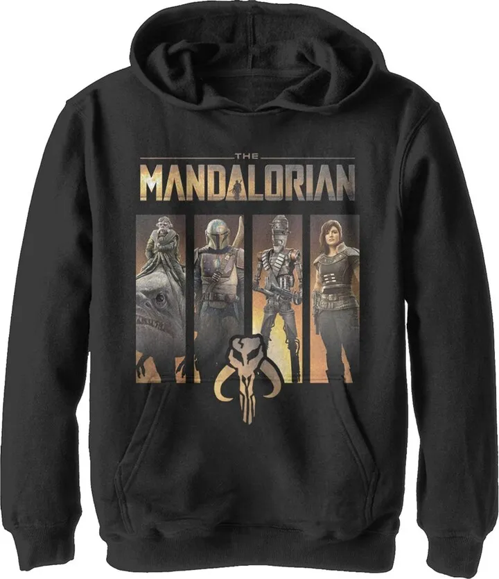 Boy's Star Wars The Mandalorian Character Panel Pull Over Hoodie - Black - X Large