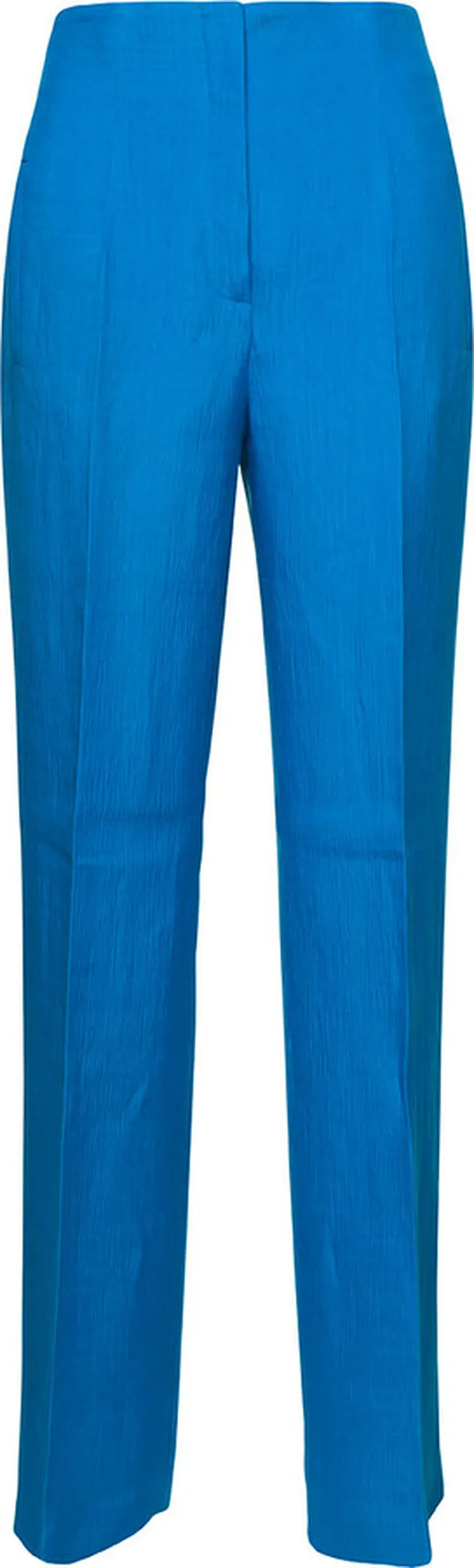 Blue High-waisted Pants With Concealed Fastening In Linen Woman
