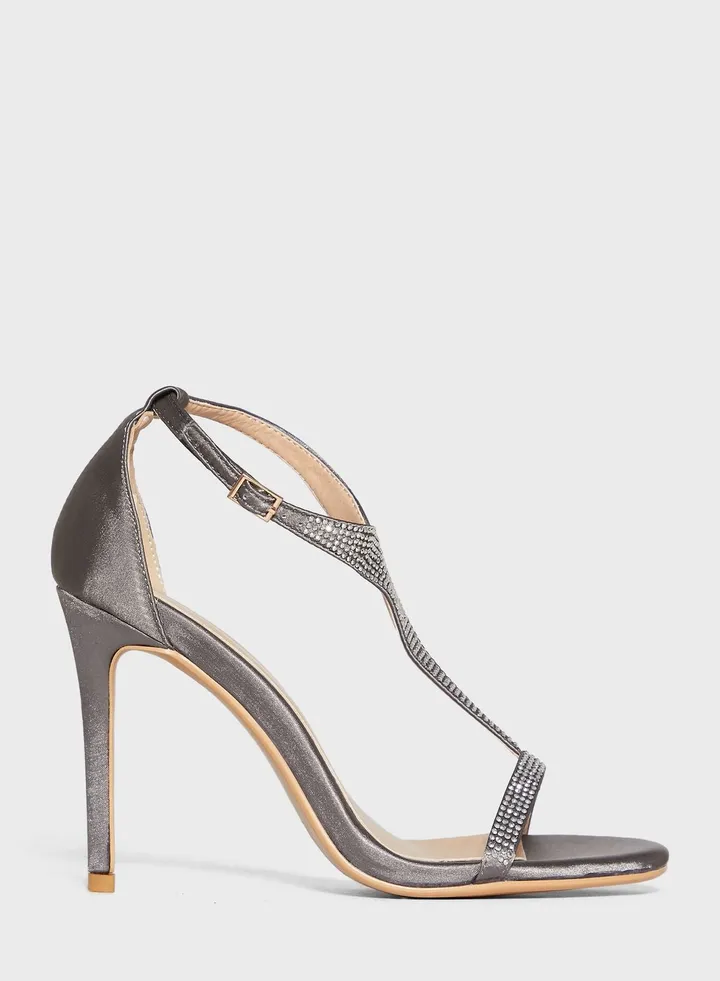 Diamante Detail Ankle Strap Stiletto Sandal