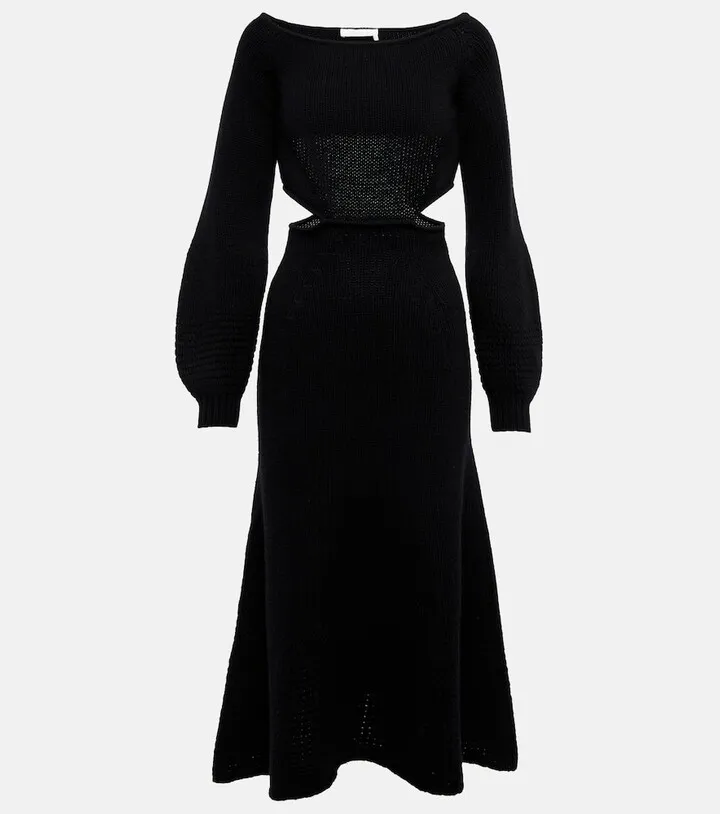 Cutout cashmere and wool midi dress