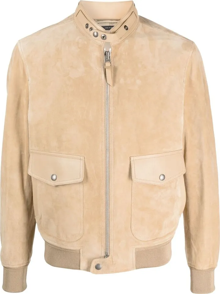 Zip-Up Suede Bomber Jacket
