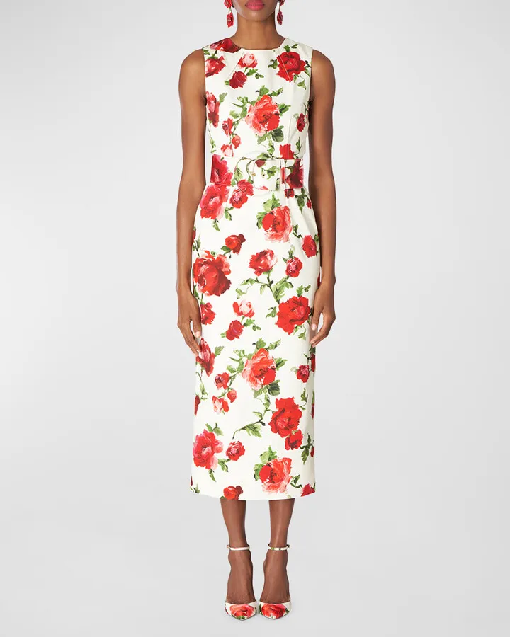 Floral Print Column Midi Dress