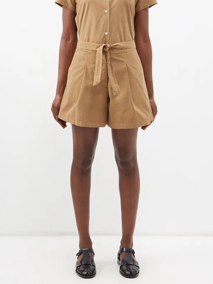 Canberra Pleated Cotton-canvas Shorts