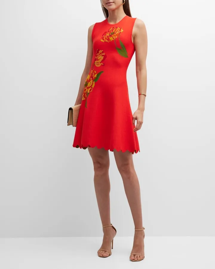 Scalloped Mini Dress with Floral Detail