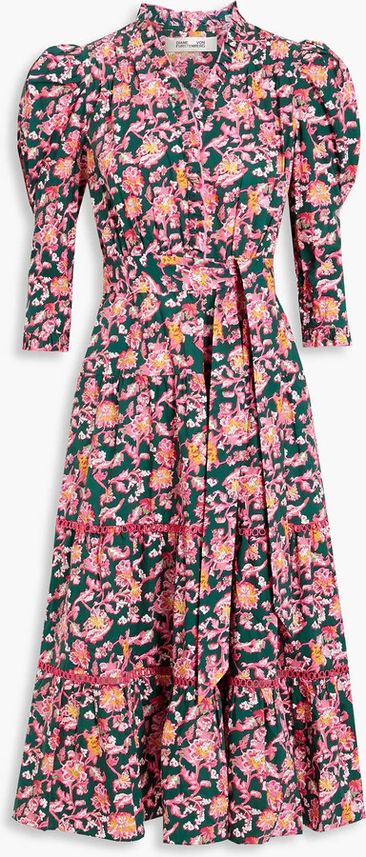 Leylani tiered belted floral-print cotton-poplin dress