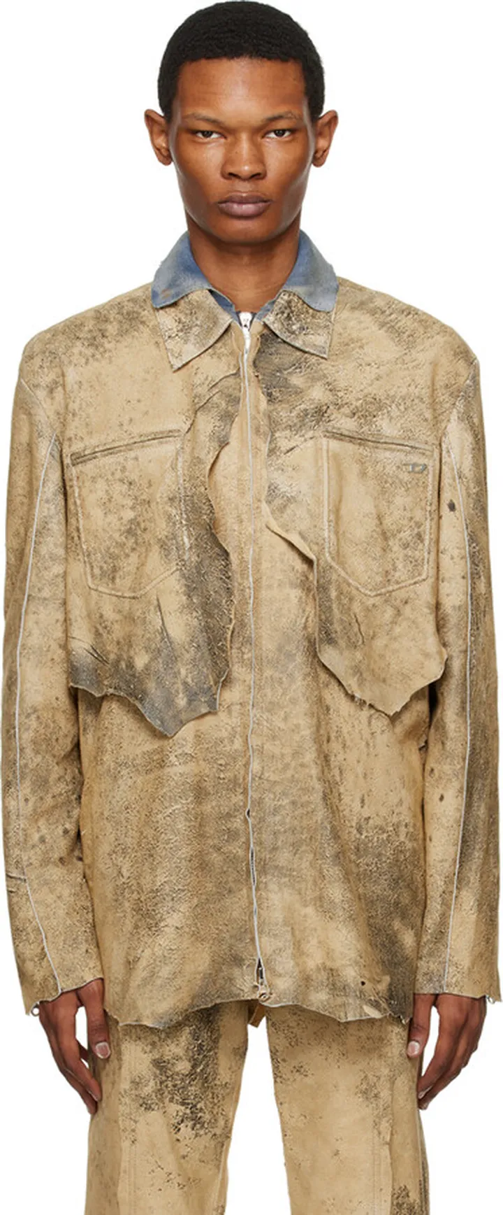 Diesel Beige L-Savage Leather Jacket