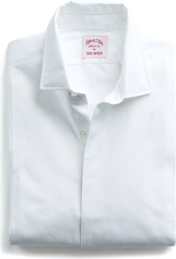 Made in the USA Hamilton + Todd Snyder White Pique Fly Front Tuxedo Shirt