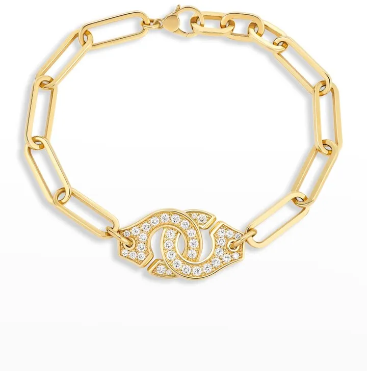 Yellow Gold Menottes R15 Extra-Large Bracelet with Full Diamonds