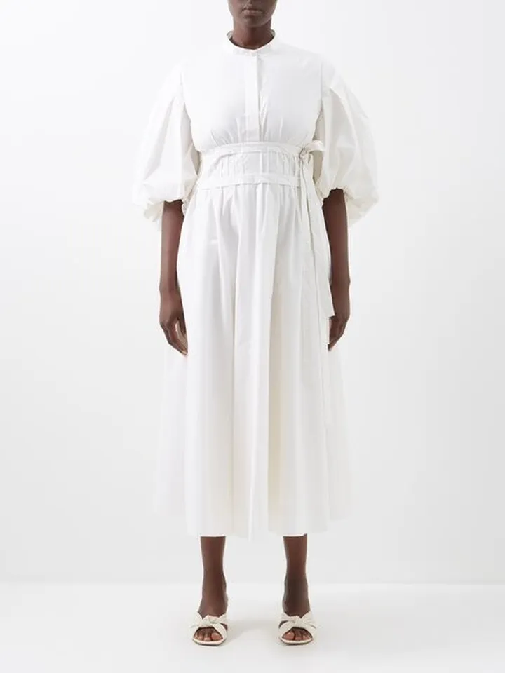 Madalena Puff-sleeve Cotton-poplin Dress