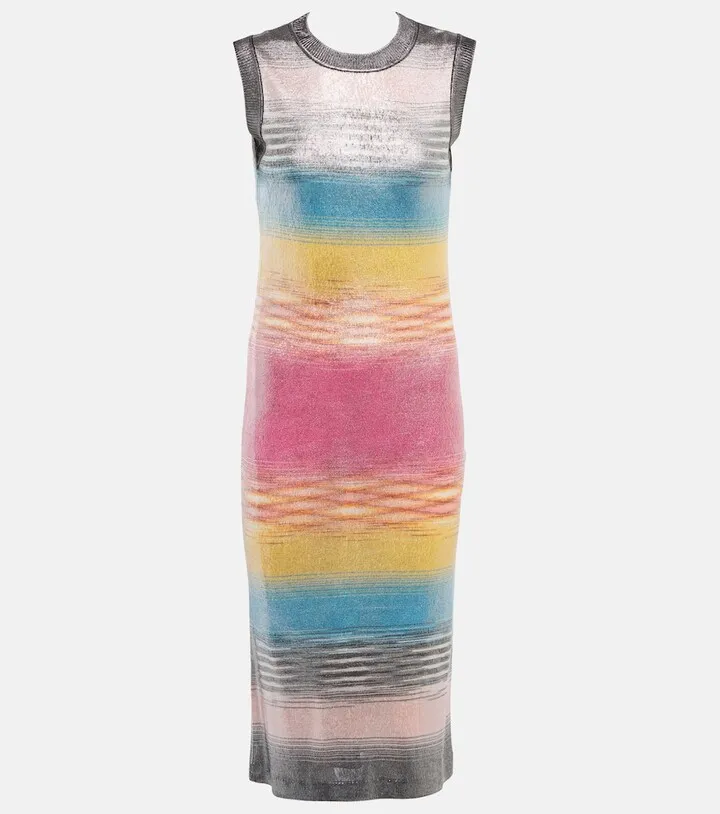 Striped silk-blend midi dress