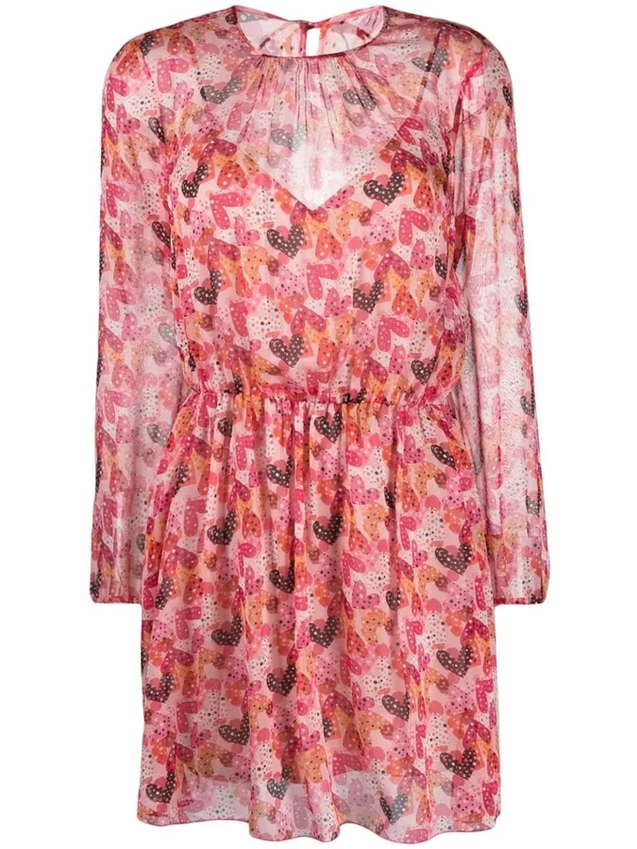 Heart-Print Long Sleeved Mini Dress