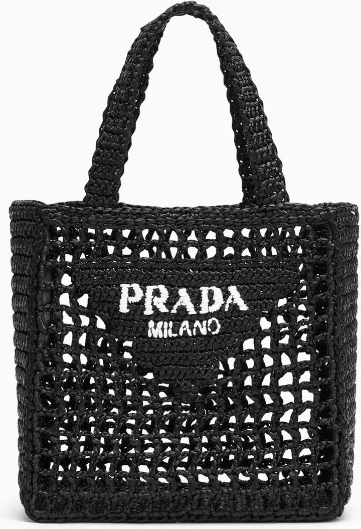 Black Logoed Crochet Tote Bag