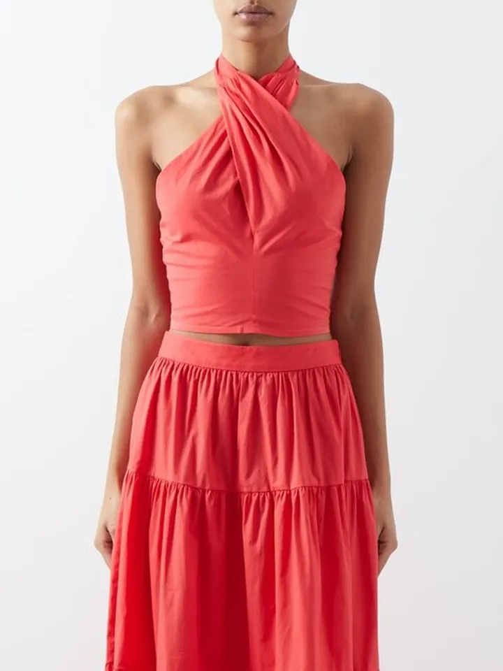 Kai Halterneck Cotton-blend Cropped Top