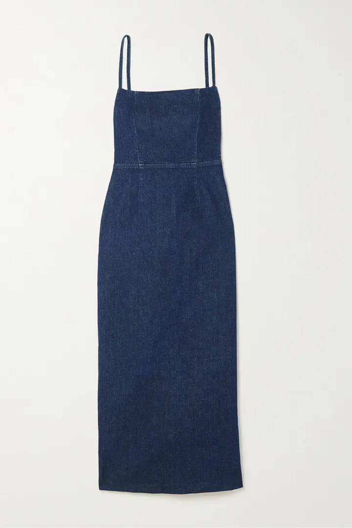 Reformation - Delphinia Stretch-denim Midi Dress - Blue