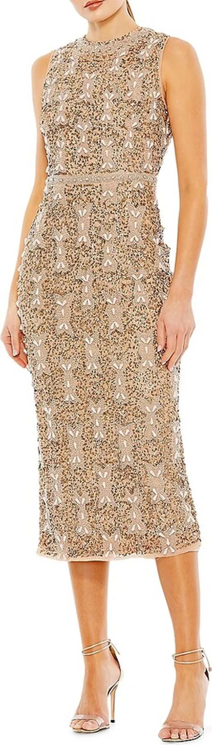 Embellished High-Neck Sleeveless Midi-Dress