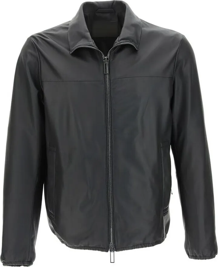 Emporio Armani Zip-Up Long Sleeved Leather Jacket