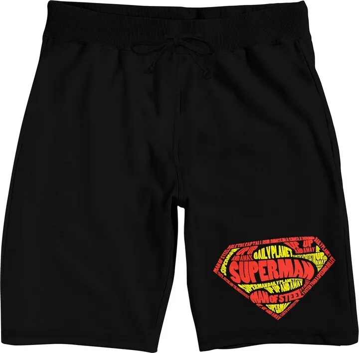 Superman Classic Logo Men’s Black Graphic Sleep Shorts-Medium