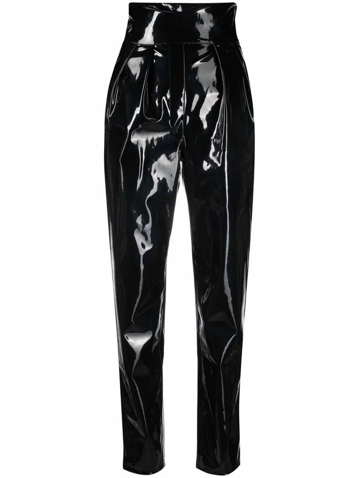 High-Waisted Long Latex Trousers