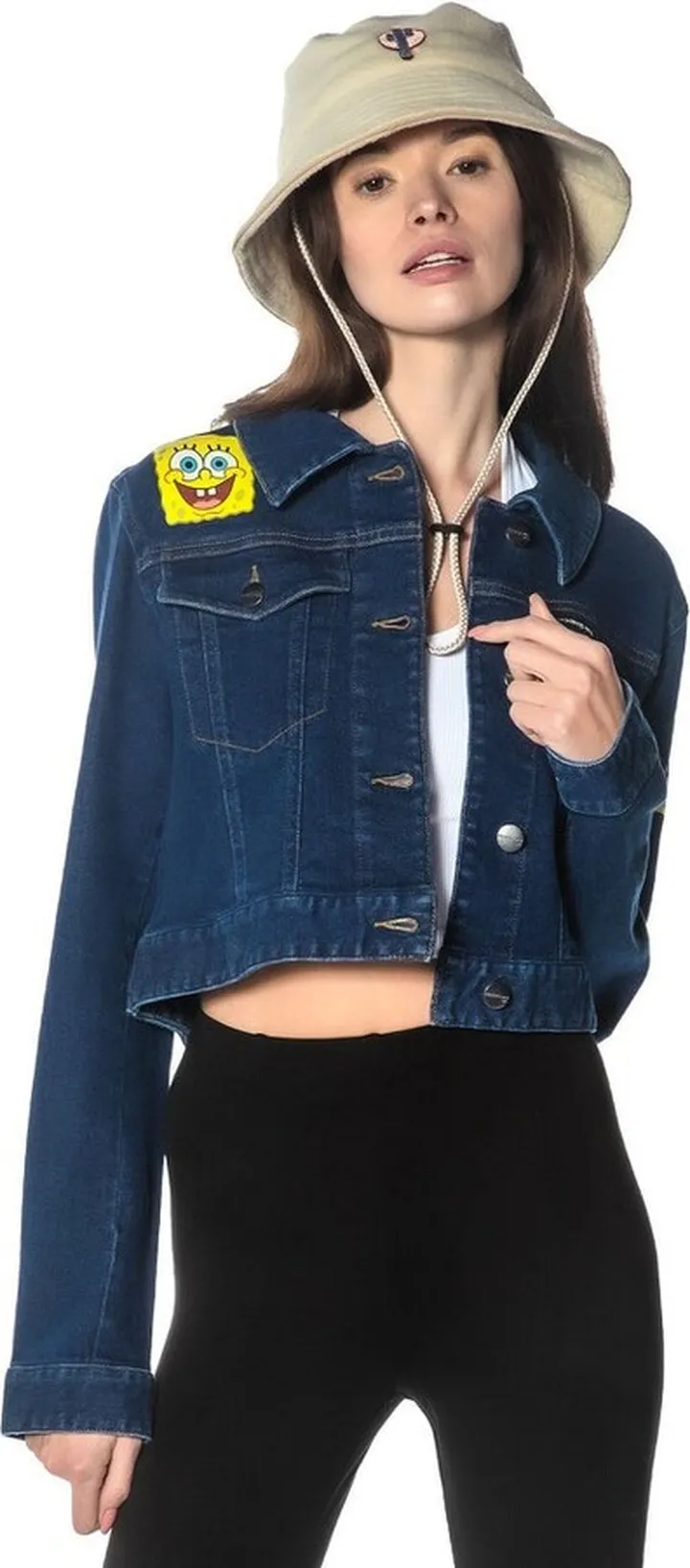 Members Only Women's Spongebob Denim Trucker Jacket-DENIM-LARGE
