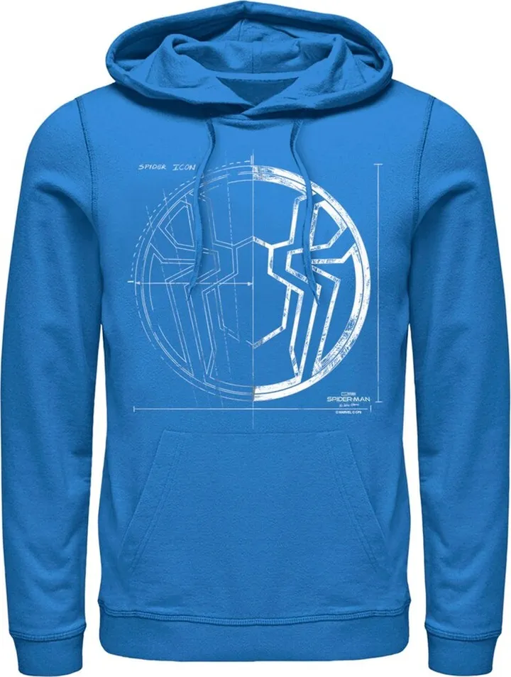 Men's Marvel Spider-Man: No Way Home Spider Icon Blueprint Pull Over Hoodie - Royal Blue - Large