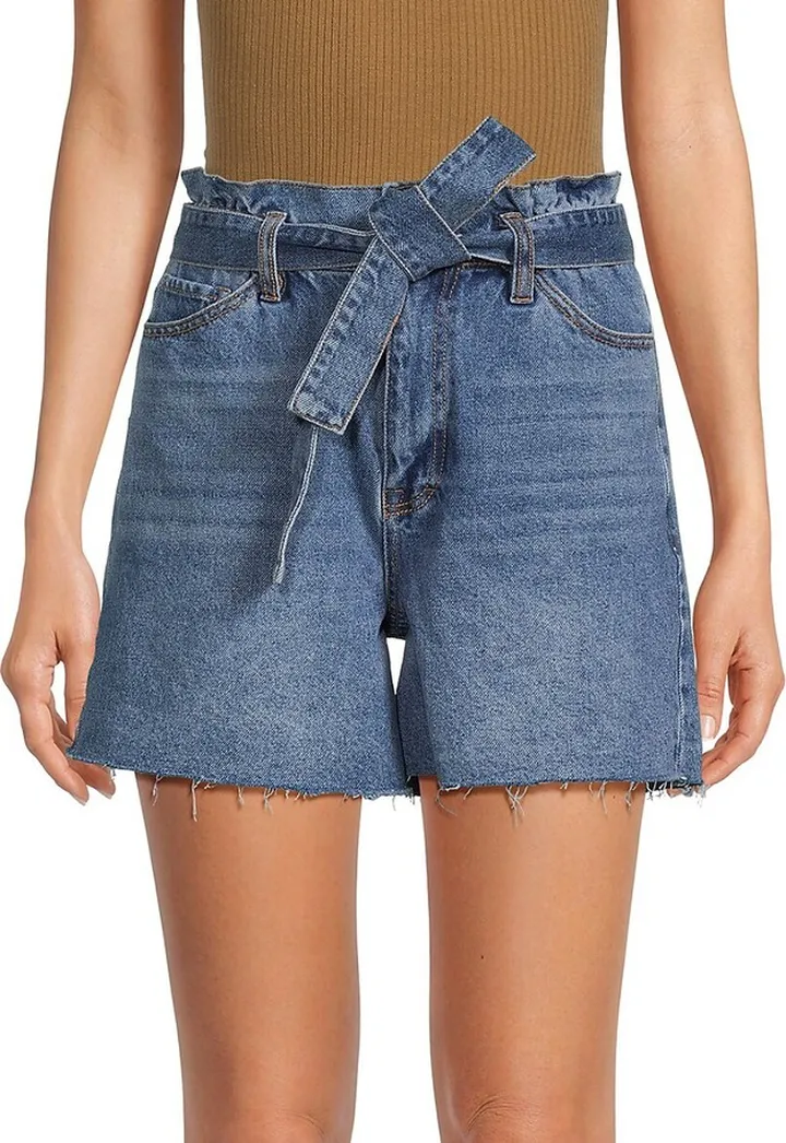 Paperbag Belted Denim Shorts