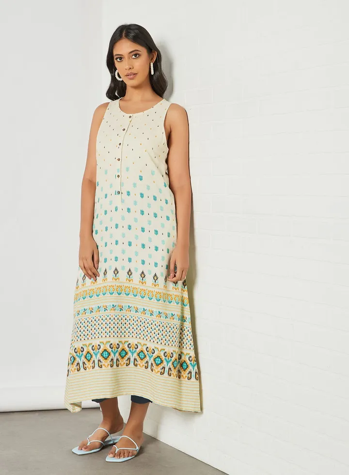 Printed Sleeveless Kurta Multicolour