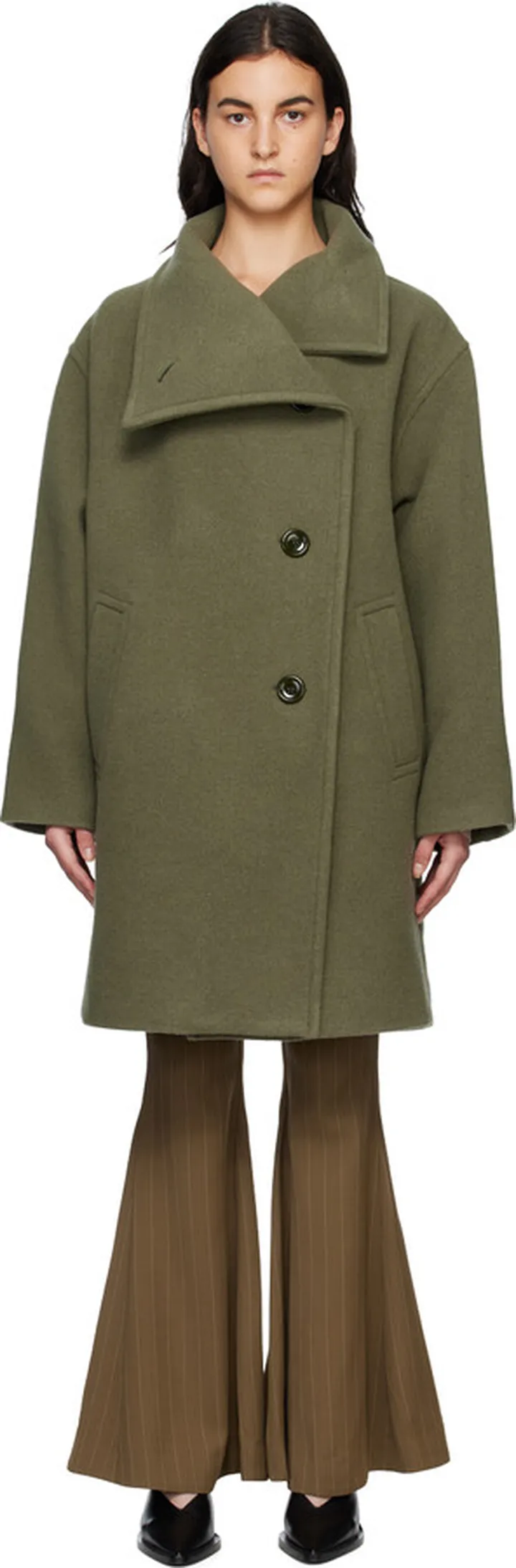 Acne Studios Green Funnel Neck Coat