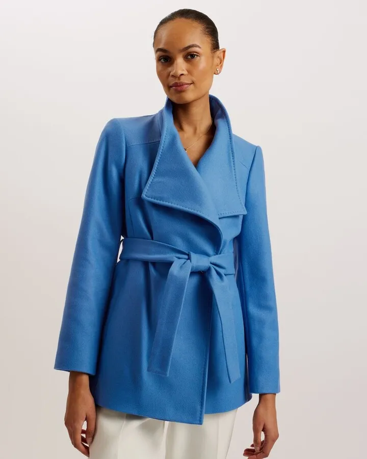 Short Wool Wrap Coat in Blue