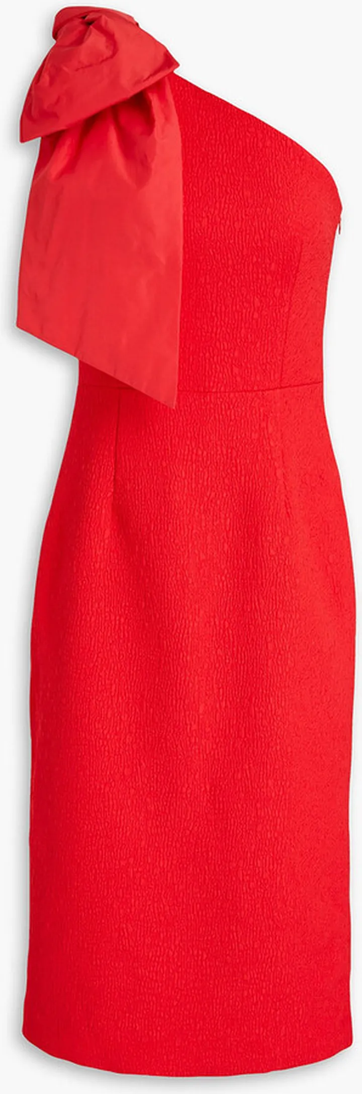 Calla one-shoulder bow-embellished cloqué midi dress