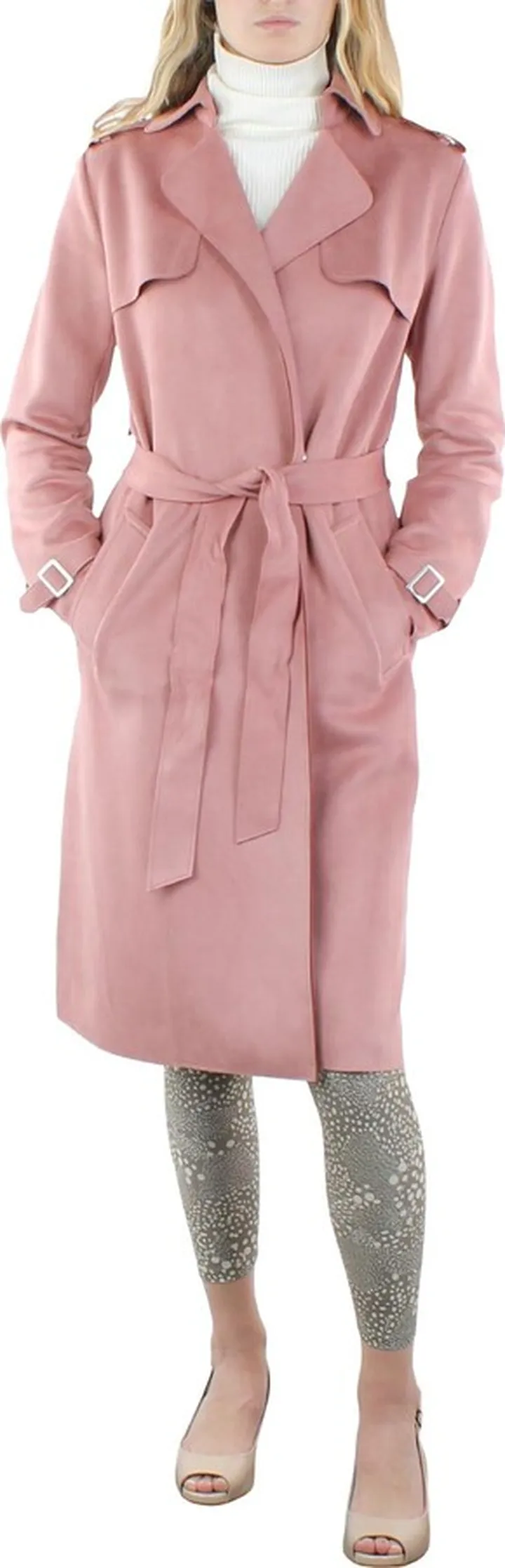 Womens Faux Suede Lightweight Trench Coat