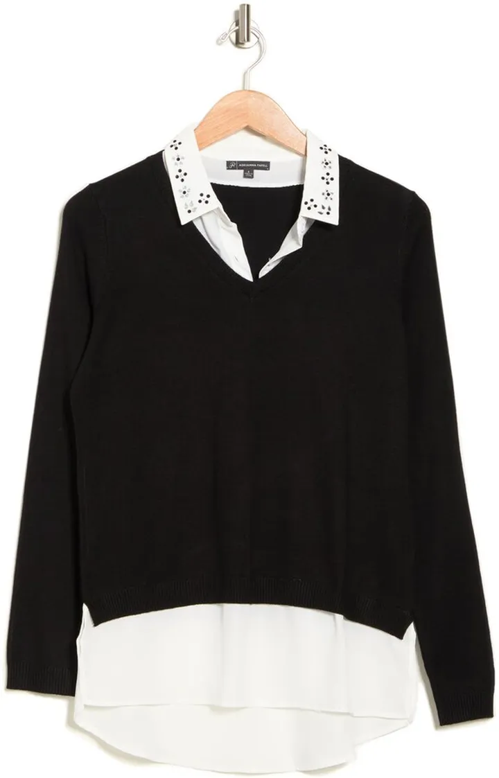 V-Neck Twofer Layered Sweater