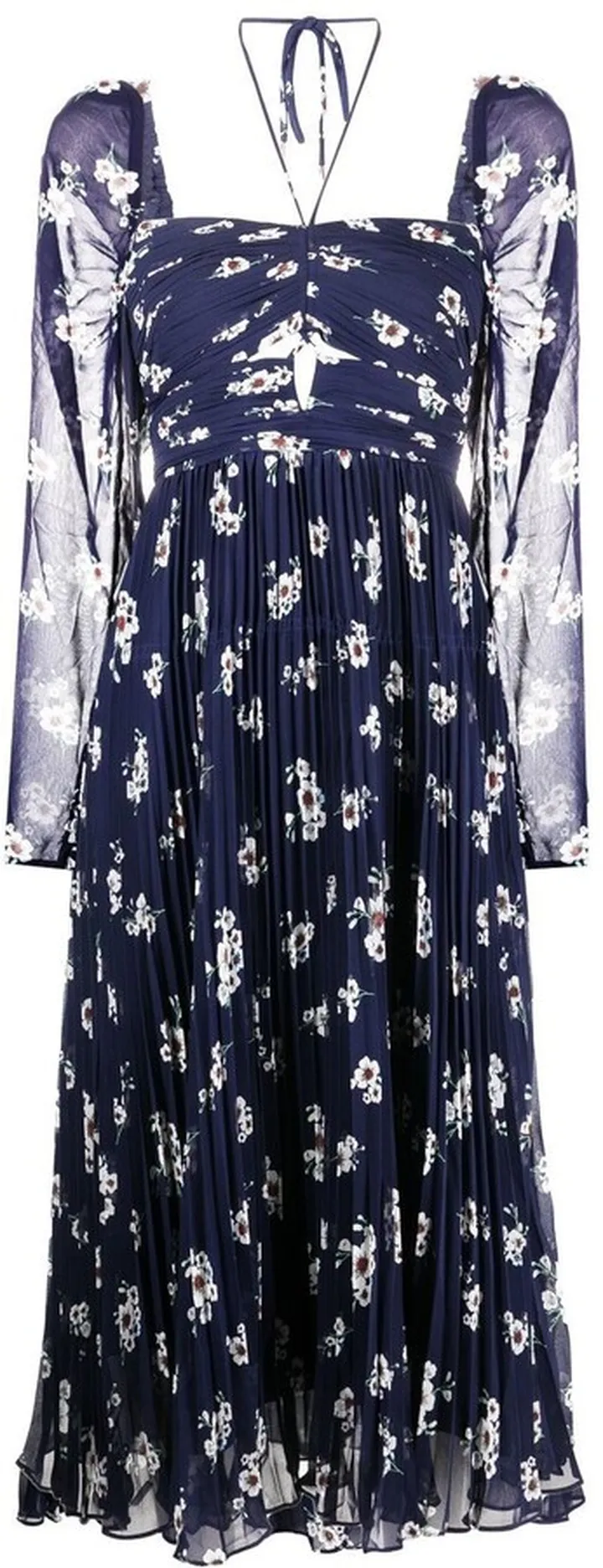 Pansy-Print Pleated Midi Dress