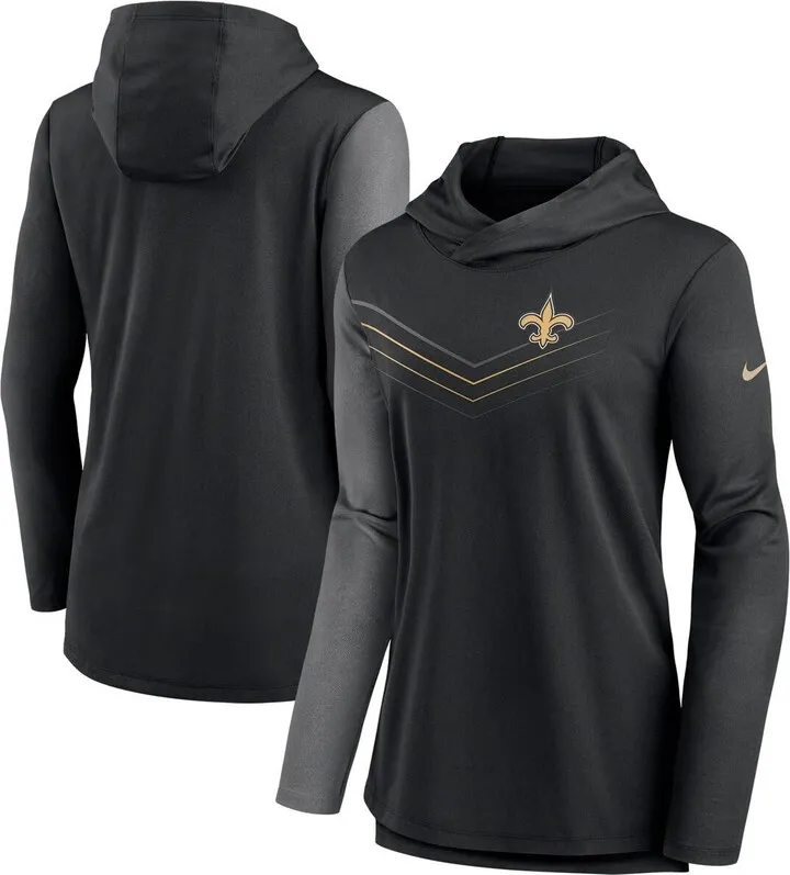 Women's Nike Black and Heathered Charcoal New Orleans Saints Chevron Hoodie Performance Long Sleeve T-shirt