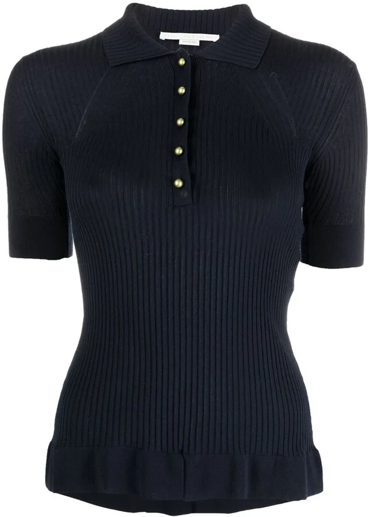 Ribbed-Knit Polo Top