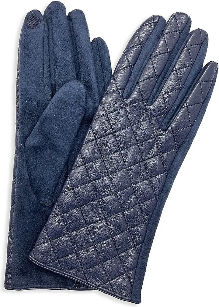 Quilted Vegan Leather Touch Screen Gloves