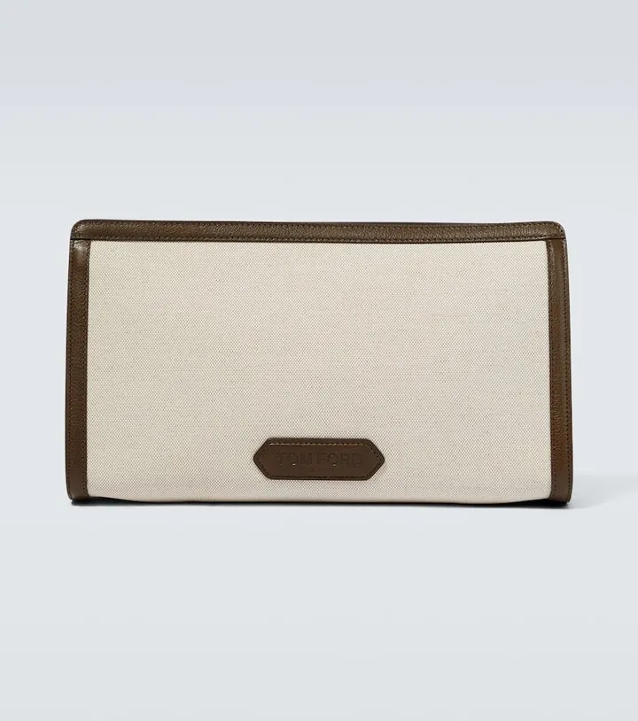 Leather-trimmed canvas pouch