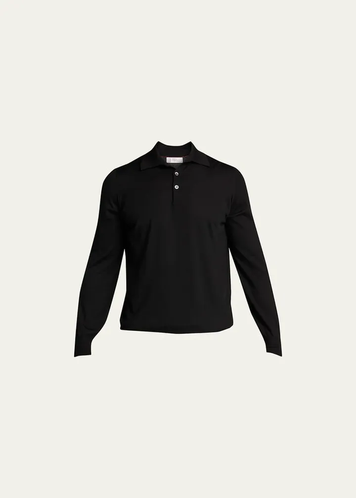 Men's Solid Wool-Cashmere Polo Shirt